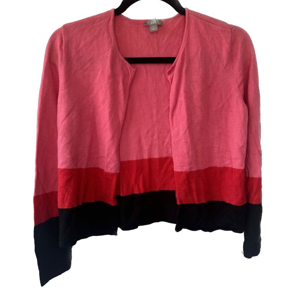J. Jill Lightweight Wool Blend Color Block Open Front Knit Sweater Cardigan S